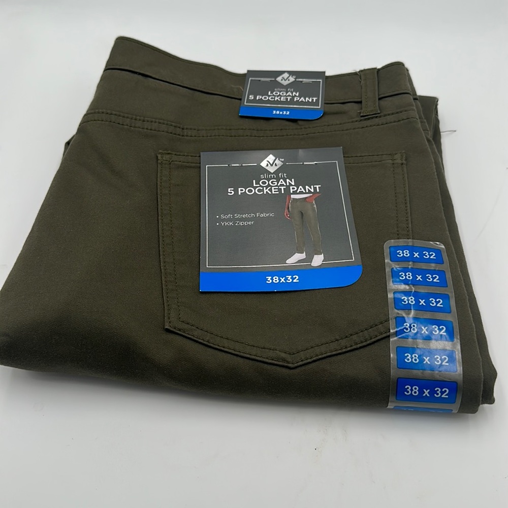 Member's Mark Men's Slim Fit Logan Stretch  5 Pocket Pant 38x32 NWT Green